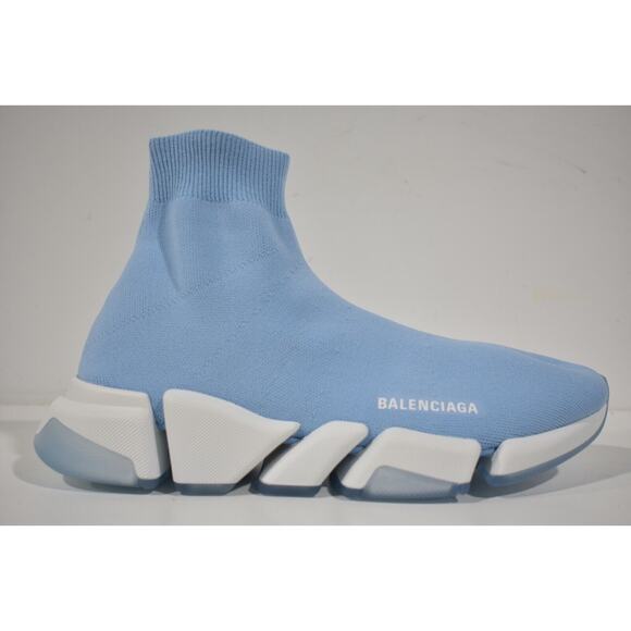 Balenciaga Mens Speed 2.0 Sock Blue White High Top Knit Trainer Sneaker 47 14 - Picture 2 of 10